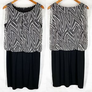 JBS Dress 10 Black White Sheath Geometric Sheer Overlay Sleeveless Mini